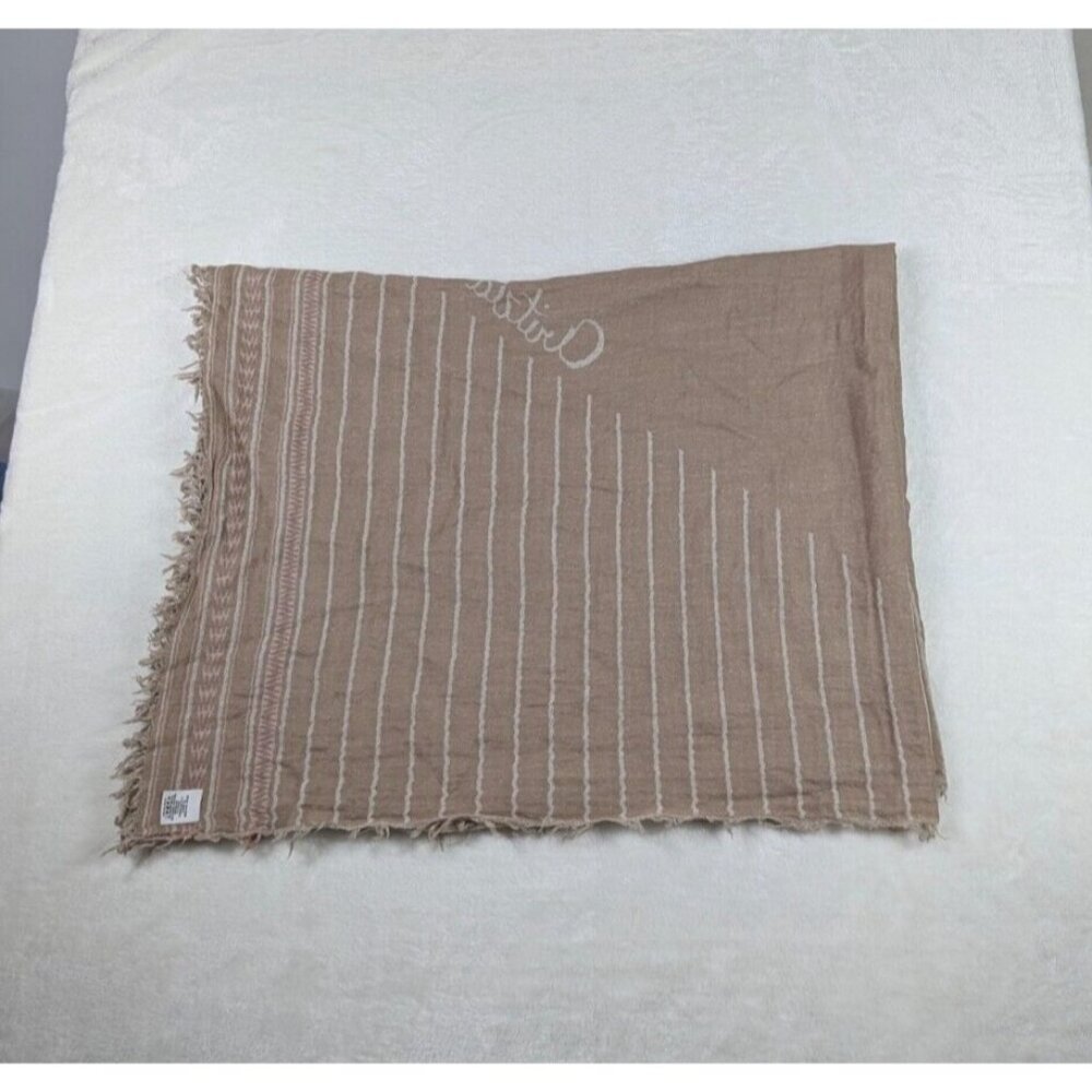 Aritzia Striped Print Square Fringe Blanket Scarf  100% Wool STAFF EXCLUSIVE